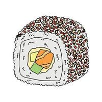 clipart de rouleau de sushi dessiné à la main. plats de cuisine traditionnelle japonaise. nourriture asiatique vecteur