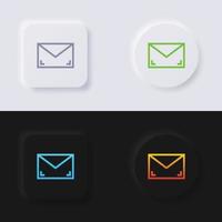 ensemble d'icônes d'enveloppe, conception d'interface utilisateur souple de bouton de neumorphisme multicolore pour la conception Web, interface utilisateur d'application et plus encore, bouton, vecteur. vecteur