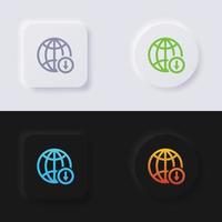 icône de globe avec jeu d'icônes de symbole de flèche de téléchargement, conception d'interface utilisateur souple de bouton de neumorphisme multicolore pour la conception Web, interface utilisateur d'application et plus encore, bouton, vecteur. vecteur
