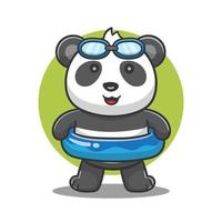 panda de dessin animé mignon avec ballon de piscine, panda nageant, illustration vectorielle. vecteur