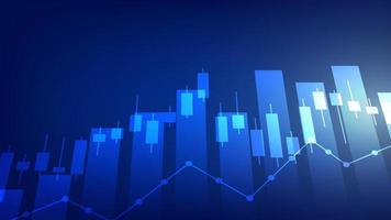 les statistiques des entreprises financières avec un graphique à barres et un graphique en chandeliers montrent le prix du marché boursier et les gains effectifs sur fond bleu vecteur