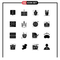 pack de 16 signes et symboles de glyphes solides modernes pour les supports d'impression web tels que les accessoires fournissent des fournitures de maïs éléments de conception vectoriels modifiables de bureau vecteur