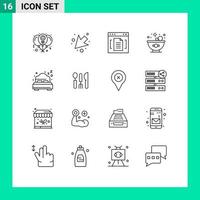 symboles d'icônes universels groupe de 16 contours modernes d'archives de salade de plage éléments de conception vectorielle modifiables de l'interface alimentaire vecteur