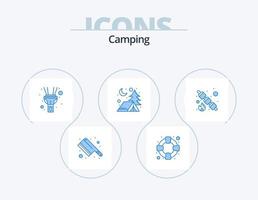 pack d'icônes bleu camping 5 conception d'icônes. . sucré. torche. aliments. guimauve vecteur