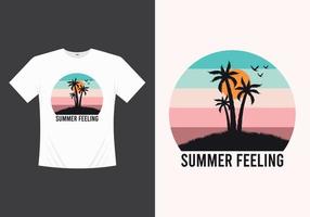 conception de t-shirt vectoriel en détresse de ligne de plage d'été avec illustration de silhouette de palmiers, pour l'impression de t-shirt et d'autres utilisations.