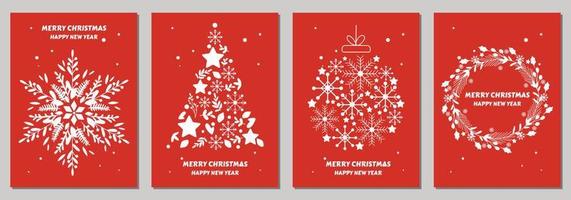 cartes de noël avec joyeux noël avec décorations de noël et conception de typographie. illustration vectorielle. couleur rouge et blanche vecteur