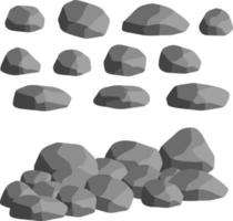 ensemble de pierres de granit gris de différentes formes. élément de la nature, montagnes, rochers, grottes. minéraux, rochers et galets isolés sur blanc vecteur