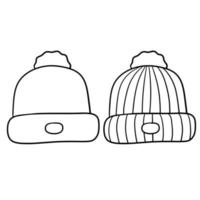 ensemble de bonnet tricoté. illustration de croquis dessinés à la main. vêtements d'hiver pour la tête. vecteur