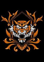 tête de tigre de créature mythique avec cadre d'ornement vecteur