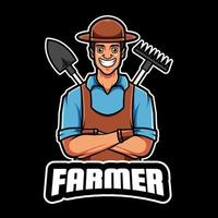 logo de mascotte de personnage de dessin animé de fermier vecteur