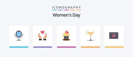 pack d'icônes plat 5 pour la journée des femmes, y compris cocktail. aux femmes. femmes. femmes. gâteau. conception d'icônes créatives vecteur