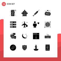 16 concept de glyphe solide pour les sites Web mobile et applications centre de données vendu étiquette de propriété d'injection éléments de conception vectoriels modifiables vecteur
