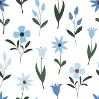 motif floral de printemps sans couture avec de jolies fleurs de prairie de couleur bleue. isolé sur fond blanc. conception pour papier peint, textiles. vecteur