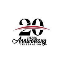 Modèle de conception de célébration du 20e anniversaire pour livret avec couleur rouge et noire, dépliant, magazine, affiche de brochure, web, invitation ou carte de voeux. illustration vectorielle. vecteur