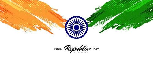 26 janvier joyeux jour de la république de l'inde. illustration du drapeau tricolore indien dans un style pinceau vecteur