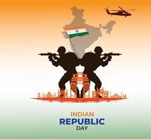 célébration de la fête de la république de l'inde. 26 janvier. concept de défense indienne. modèle pour le fond, la bannière, la carte, l'affiche. illustration vectorielle. vecteur