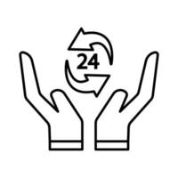 illustration d'icône de main avec flèche et 24 heures. adapté à l'icône de sécurité de commande. icône liée à la logistique, à la livraison. style d'icône de ligne. conception de vecteur simple modifiable