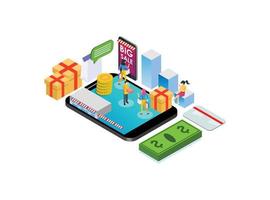 illustration de livraison de commerce électronique de shopping en ligne intelligent isométrique moderne sur fond blanc isolé avec des personnes et des actifs liés au numérique vecteur