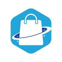 conception de modèle de logo de boutique de planète. modèle de conception de logo vectoriel de sac à provisions galaxy.