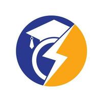 modèle de logo vectoriel étudiant flash. logo de l'éducation avec chapeau de graduation et icône de tonnerre.