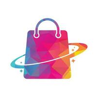 conception de modèle de logo de boutique de planète. modèle de conception de logo vectoriel de sac à provisions galaxy.