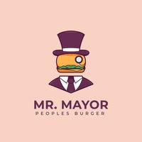 logo de monsieur le maire burger. logo de burger de restaurant en tant qu'icône de logo d'illustration de dessin animé de mascotte de maire de la ville vecteur