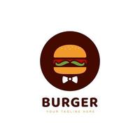 modèle de logo monsieur burger avec moustache de laitue et concept d'icône vectorielle cravate papillon vecteur