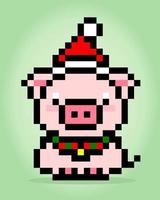 cochon pixel 8 bits portant un bonnet de noel. animal pour les actifs de jeu et les motifs de point de croix dans les illustrations vectorielles. vecteur