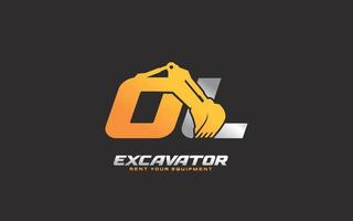 excavatrice logo ol pour entreprise de construction. illustration vectorielle de modèle d'équipement lourd pour votre marque. vecteur