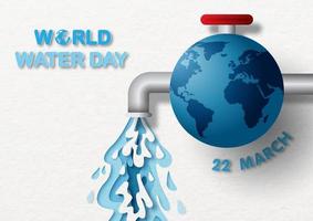 journée mondiale de l'eau avec la terre bleue dans la conception du robinet d'eau et le style de coupe de papier sur fond de papier blanc. vecteur
