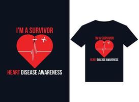 je suis un survivant des illustrations de sensibilisation aux maladies cardiaques pour la conception de t-shirts prêts à imprimer vecteur