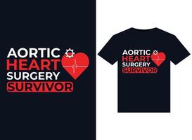 illustrations de survivants de chirurgie cardiaque aortique pour la conception de t-shirts prêts à imprimer vecteur