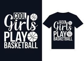 des filles cool jouent au basket illustrations pour la conception de t-shirts prêts à imprimer vecteur