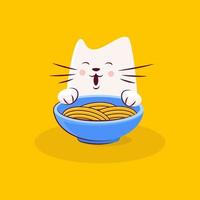 le personnage de chat mignon aime les ramen savoureux vecteur