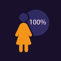 modèle de conception de graphique infographique de la majorité des femmes pour le thème sombre. cent pour cent. groupe entier. figure humaine remplie modifiable. présentation visuelle des données vecteur