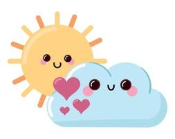 météo kawaii soleil et nuage vecteur