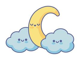 temps de lune de nuit kawaii vecteur