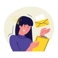 femme et marketing par e-mail vecteur