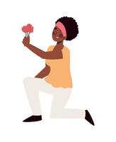 femme afro avec des fleurs vecteur