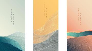 arrière-plan japonais avec vecteur de motif de ligne. éléments abstraits avec modèle de paysage d'art. bannière de la mer de l'océan en orient alstyle.