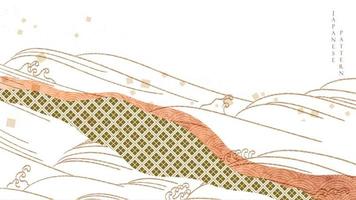 fond de paysage d'art avec vecteur de motif japonais. éléments de vague dessinés à la main avec bannière géométrique dans un style vintage.