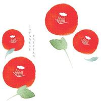 modèle de fleur de camélia rouge avec vecteur de motif de vague japonais. fond de fleurs à décor géométrique.