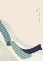 fond japonais avec vecteur de décoration de ruban. texture géométrique avec bannière de motif de vague chinoise dans un style vintage.