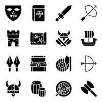 pack d'icônes vectorielles de glyphe d'accessoires viking vecteur