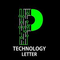 illustration de modèle de conception de logo de lettre de technologie. c'est bon pour la technologie, la science, l'informatique, etc. c'est la lettre p vecteur