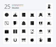 pack d'icônes de 25 glyphes solides pour l'éducation, y compris un ordinateur portable. appareil. l'école. ordinateur. connaissance vecteur