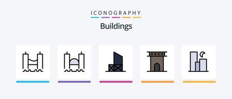 ligne de bâtiments remplie de 5 packs d'icônes comprenant des colonnes. acropole. logement. Sécurité. Maître nageur. conception d'icônes créatives vecteur