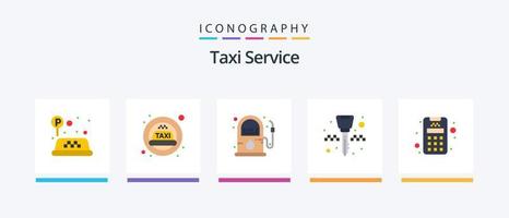 service de taxi plat 5 pack d'icônes comprenant. le crédit. de l'essence. carte. porte-clés. conception d'icônes créatives vecteur
