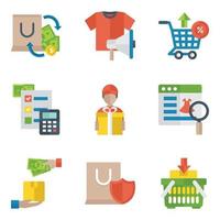 icônes plates de shopping et de commerce électronique vecteur