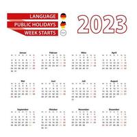 calendrier 2023 en langue allemande avec jours fériés le pays de l'allemand en 2023. vecteur